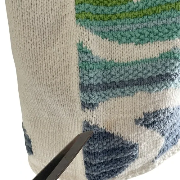 Susan Bristol Hand Knit Fish Cardigan S Coastal Beach Short Sleeve - Picture 6 of 8